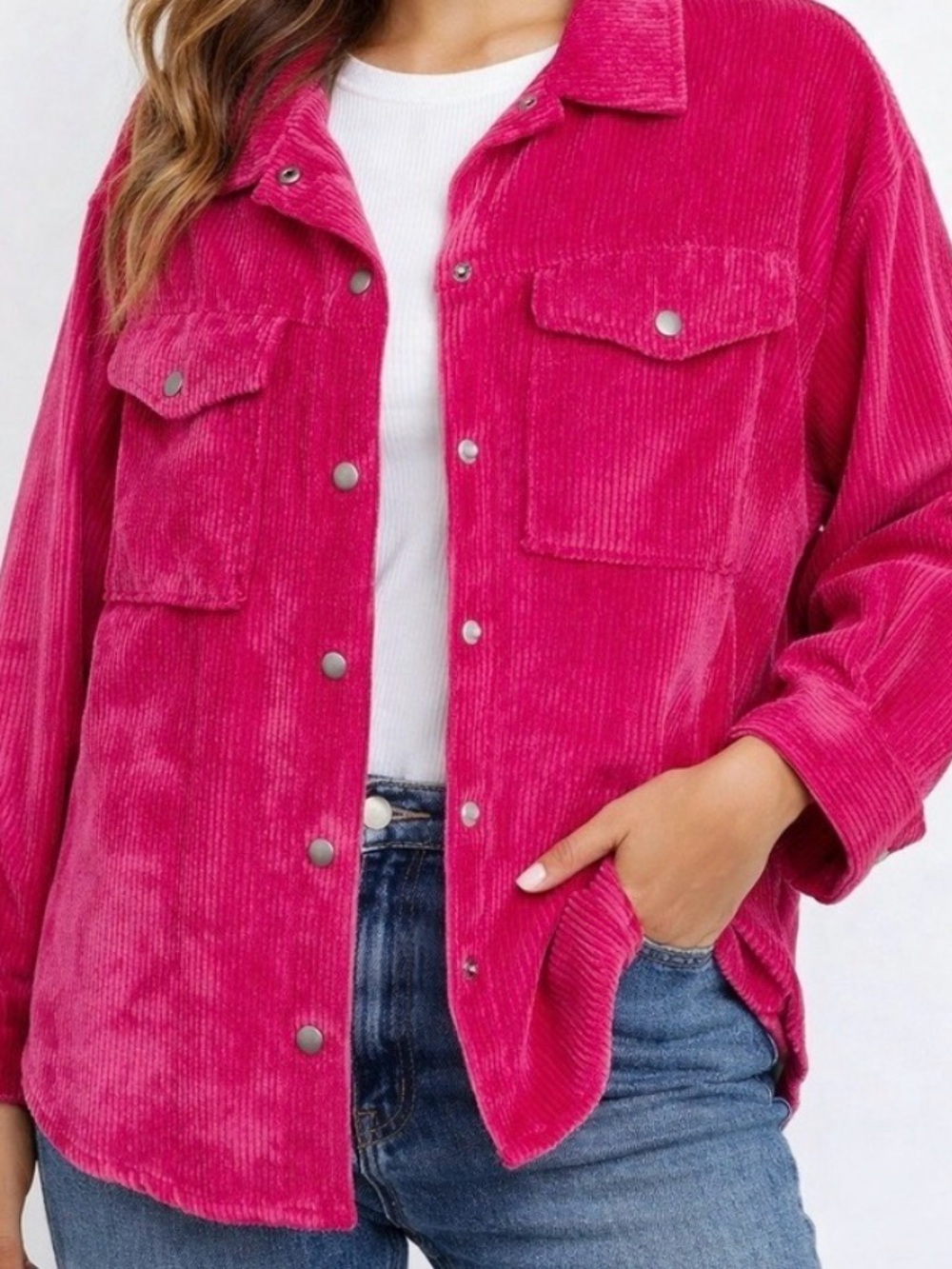 Wild Fable Shacket Hot Pink Corduroy Long Sleeve